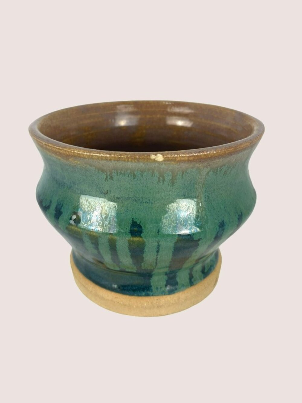 E Vergin 2004 Signed Studio Piece Beautiful Teal Cobalt Drip Glaze 5”x4”